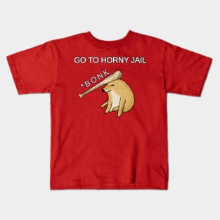 BONK: Go To Horny Jail Meme. Doge Baseball Bat Meme Kids T-Shirt